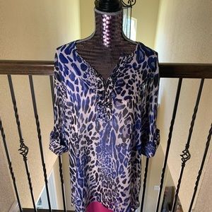 Nygard Sheer Blue Leopard print Tunic - XL